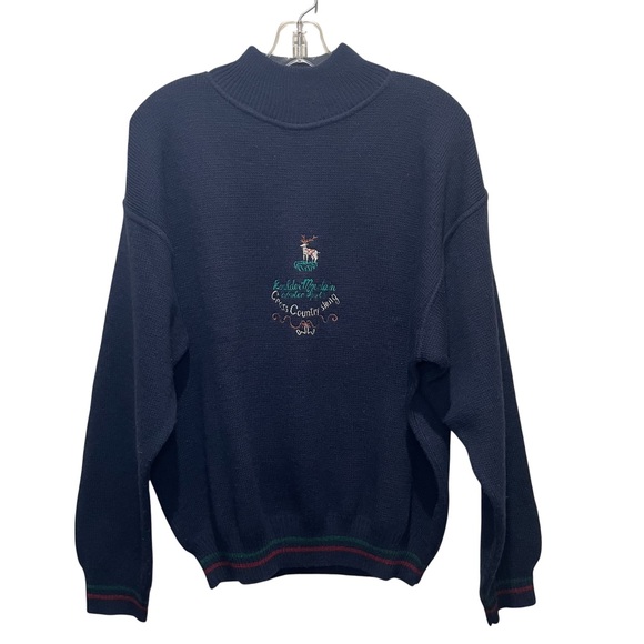 OshKosh B'gosh Sweaters - OshKosh B’Gosh Mock Neck Sweater Navy Embroidered Graphic Women Size Large